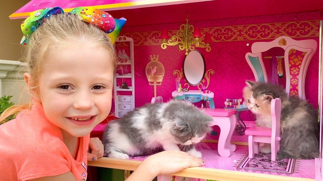 Cute kids playing with cats