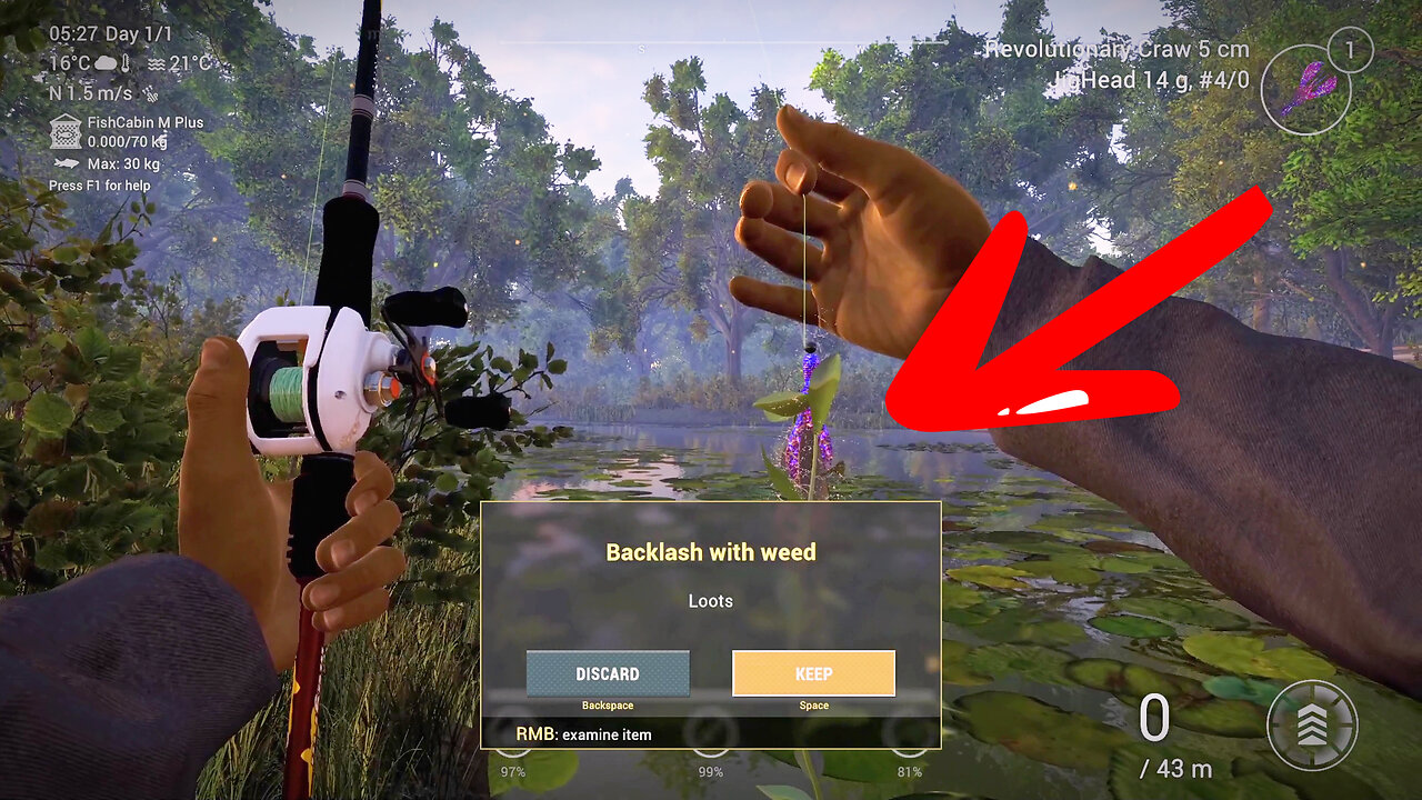 Keep Backlash with weed to get an Invisible line, Fishing planet