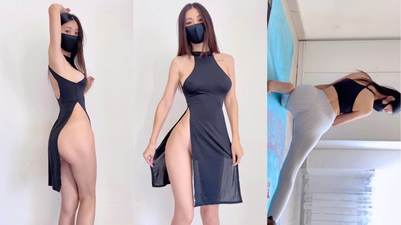 Sexy Girl (4K) Black Dress Haulđź‘—Full Body Stretching