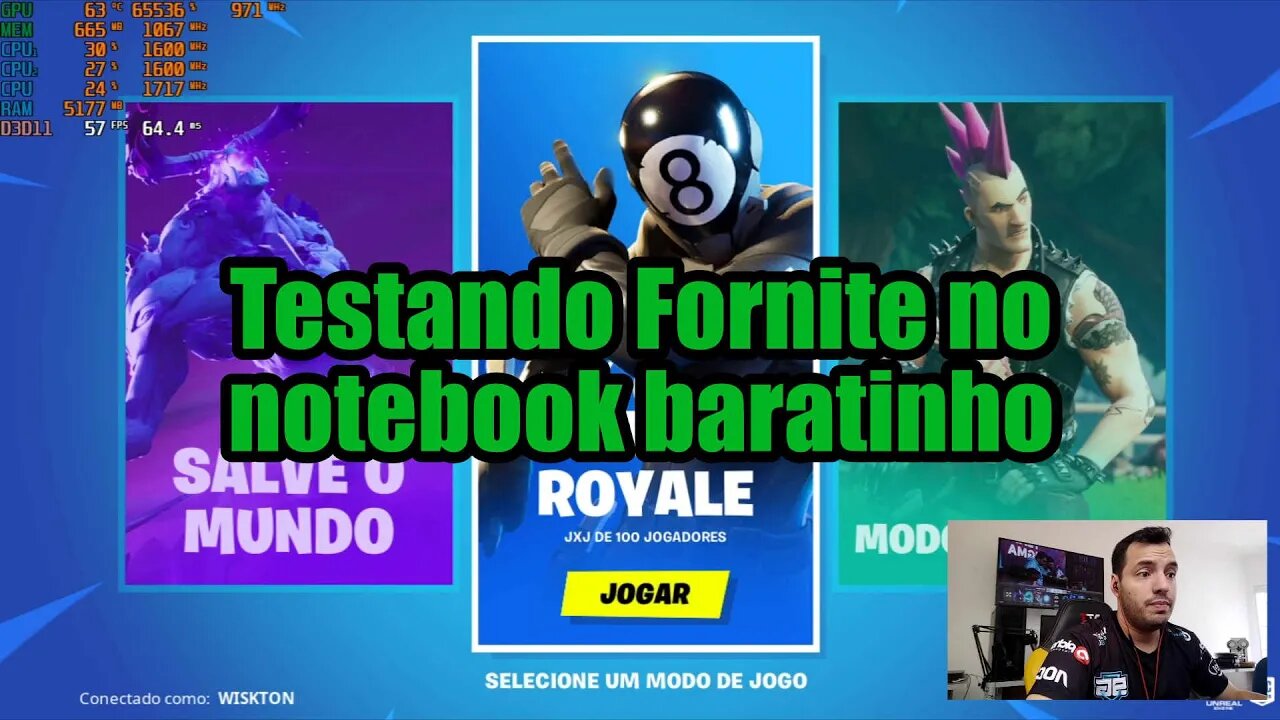 Testando Fortnite no notebook baratinho