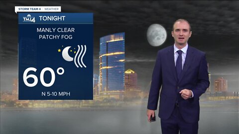 kies clear out Monday night, temperatures drop to the 60s