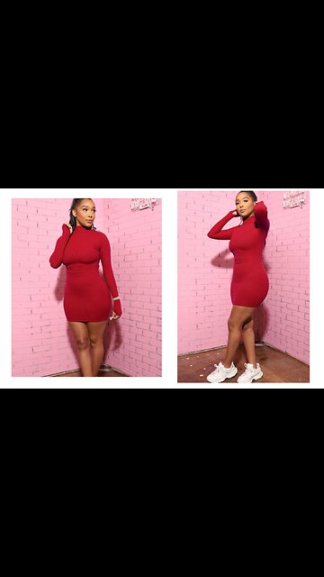 Mizoci Basic Bodycon Long Sleeve Turtleneck Mini Dresses