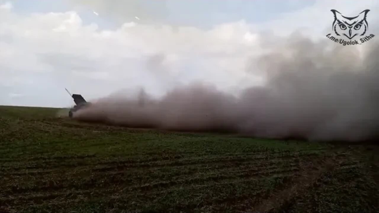 the Russian MLRS GRAD battery firing on the fortifications of the Ukrainian troops September 2022