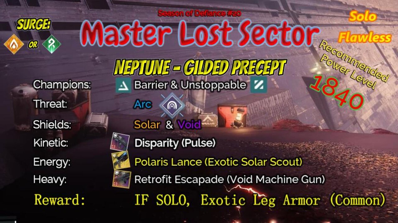 Destiny 2 Master Lost Sector: Neptune - Gilded Precept on my Warlock Solo-Flawless 4-26-23