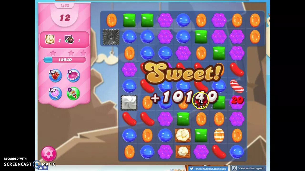 Candy Crush Level 1863 Audio Talkthrough, 2 Stars 0 Boosters