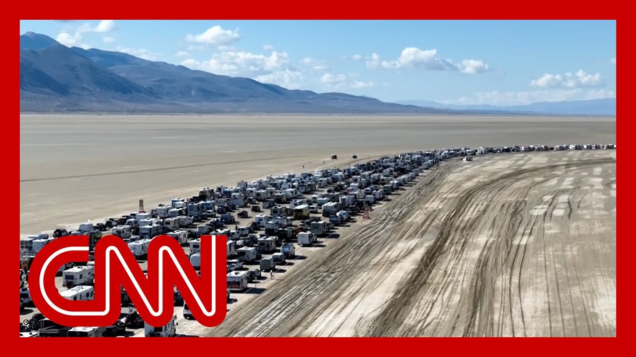 Drone video shows large caravan trying to leave Burning Man