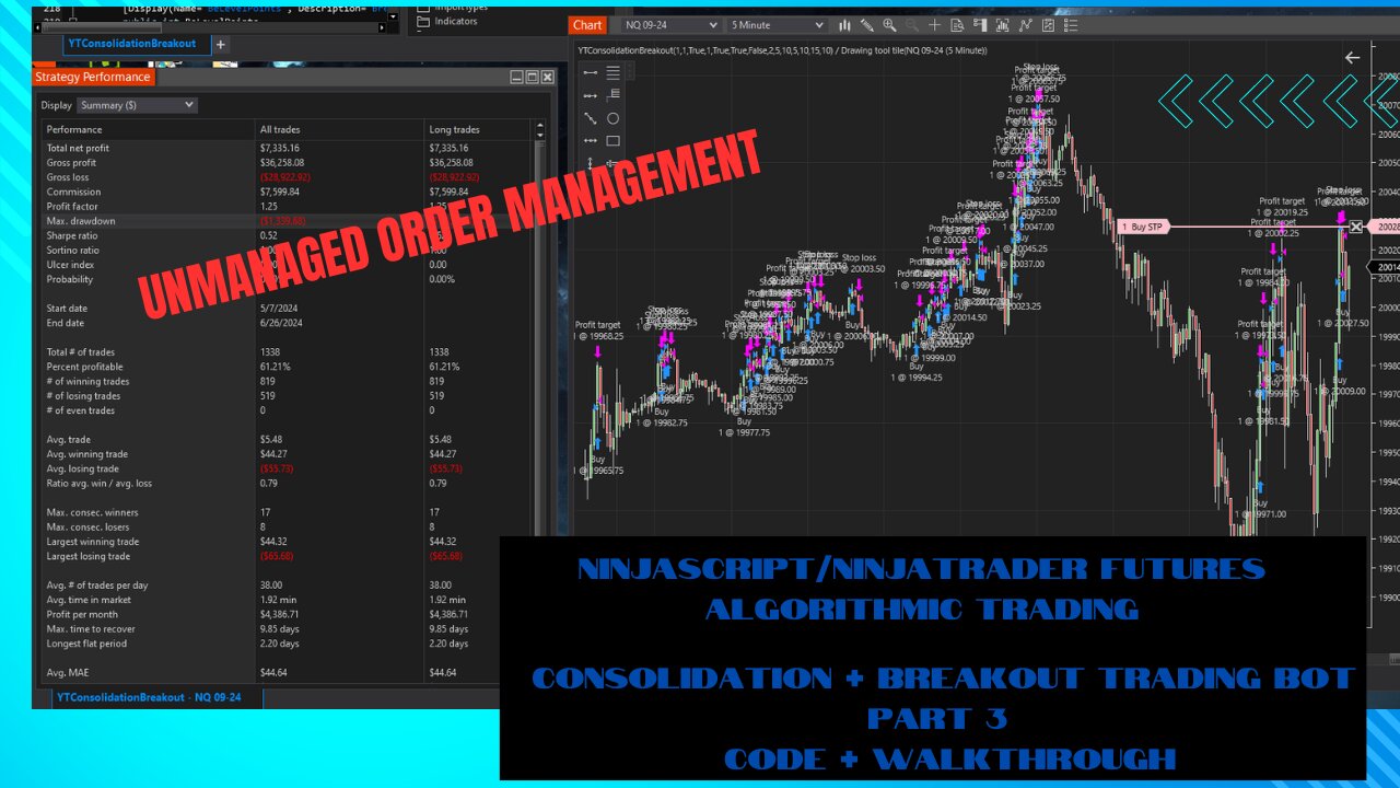 Ninjascript/Ninjatrader Consolidation + Breakout Futures Bot Part 3 - UNMANAGED ORDERS!!!!