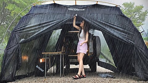 Solo camping soaked in rainstorm Real heavy rain Relaxing deep sleep ASMR