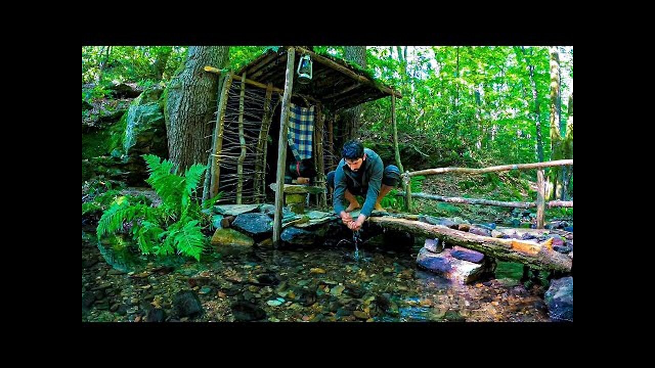 7 Days SURVIVAL Camping In RAIN Forest, THUNDER, Building Warm BUSHCRAFT SHELTER, Primitive BRIDGE