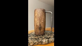 Walnut beer mug with damascus steel handle