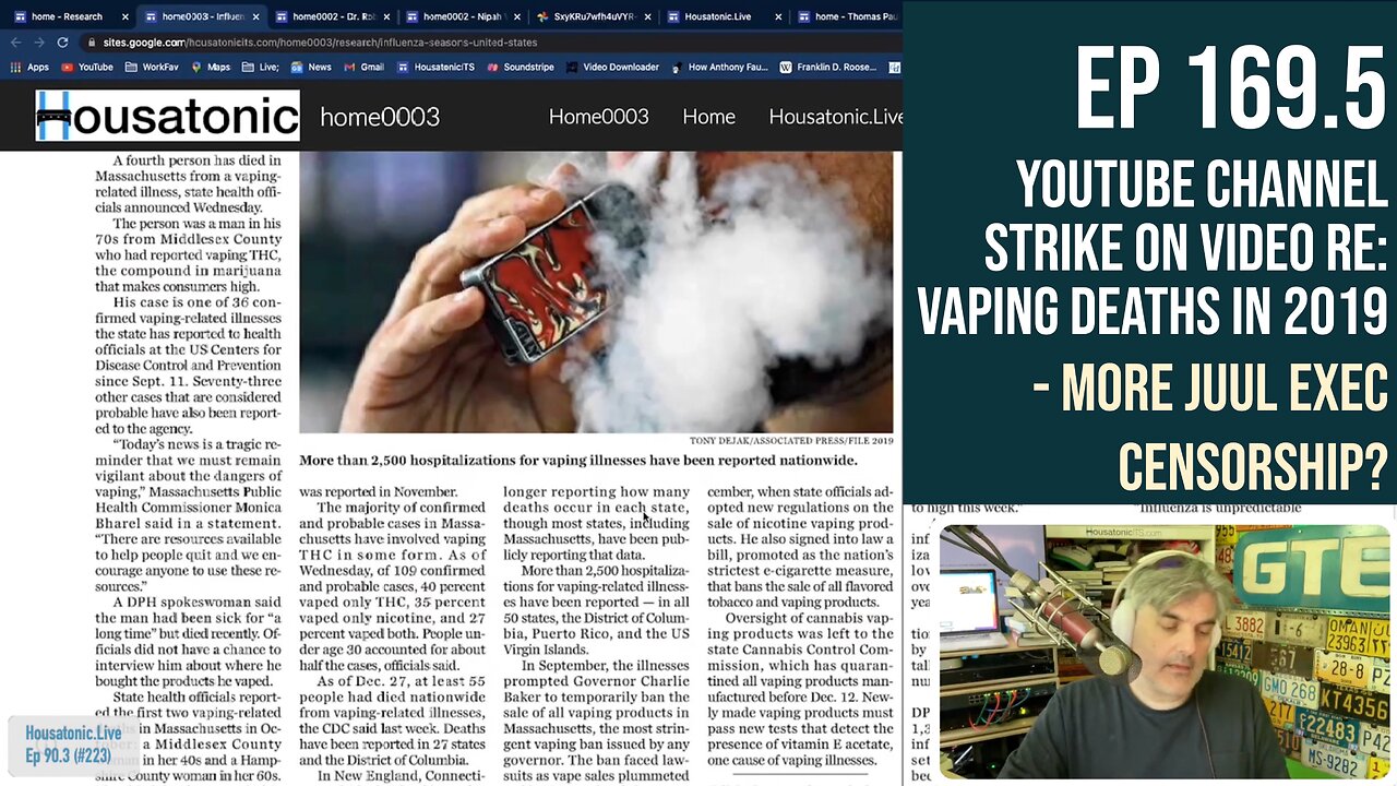 Ep 169.5: Channel strike on video on vaping deaths in 2019 - More Juul exec censorship?