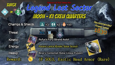 Destiny 2 Legend Lost Sector: Moon - K1 Crew Quarters on my Strand Titan 7-18-23