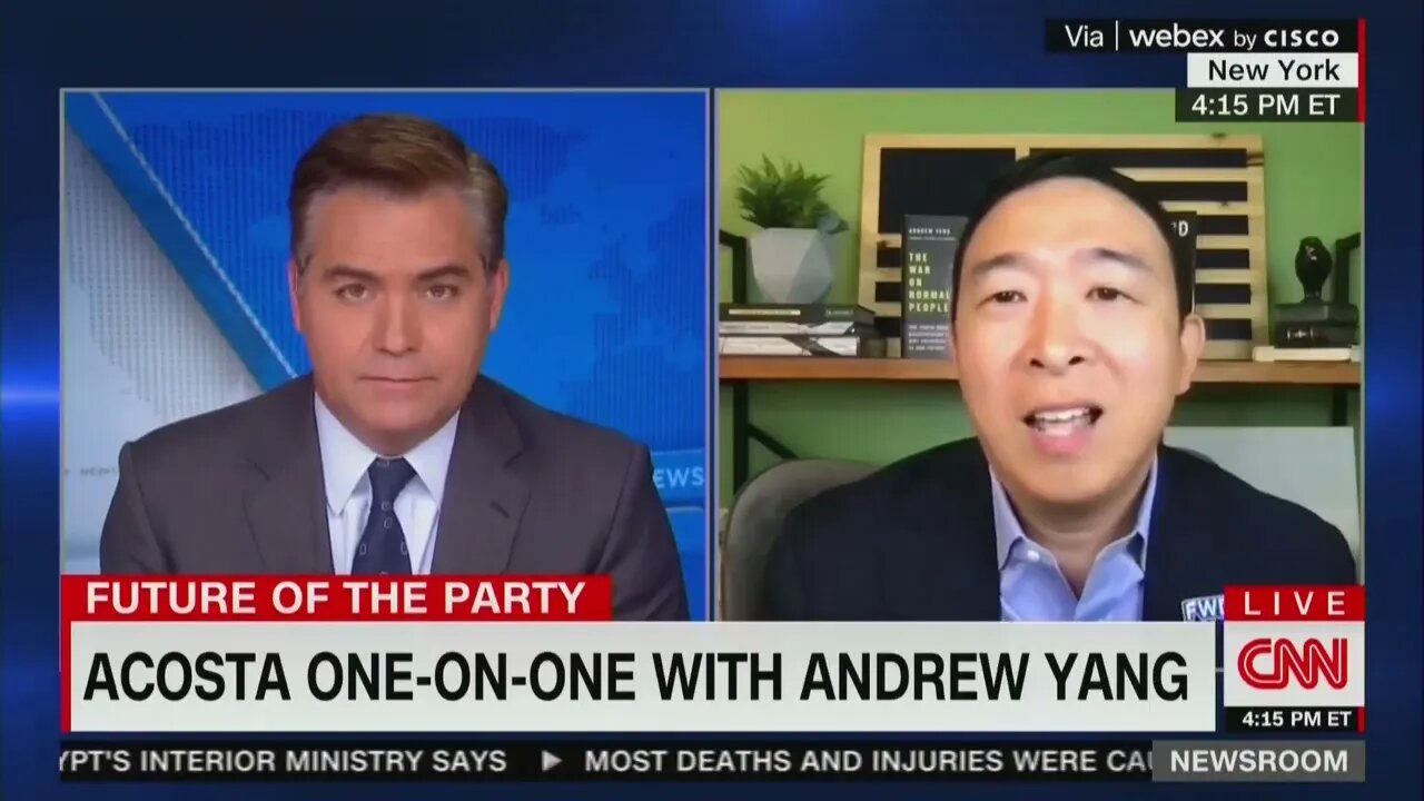 Andrew Yang is trying to promote the new Foward Party and Jim Acosta isn't interested - 8/15/22