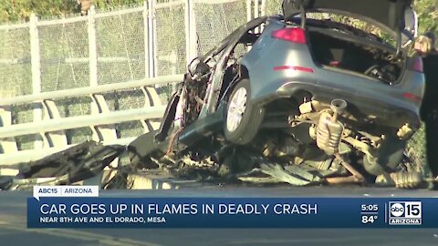 2 juveniles dead after vehicle crashes into pole, catches fire in Mesa