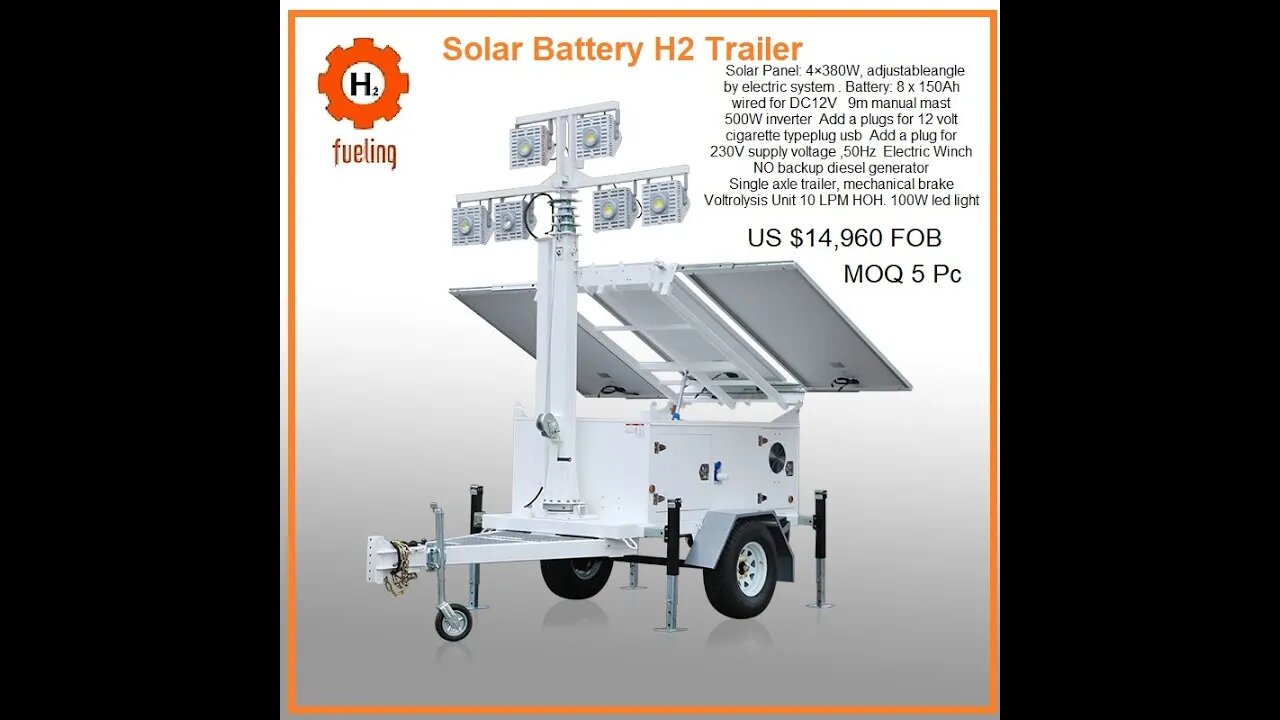 Solar Hydrogen Trailer NGO Camping Lighting Gas Power Prepper Survival