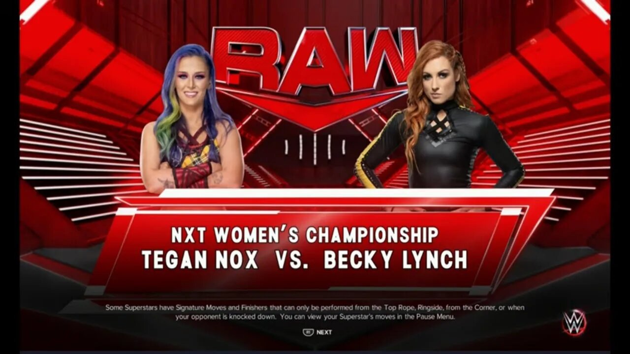 WWE Monday Night Raw Becky Lynch vs Tegan Nox for the NXT Women's Championship