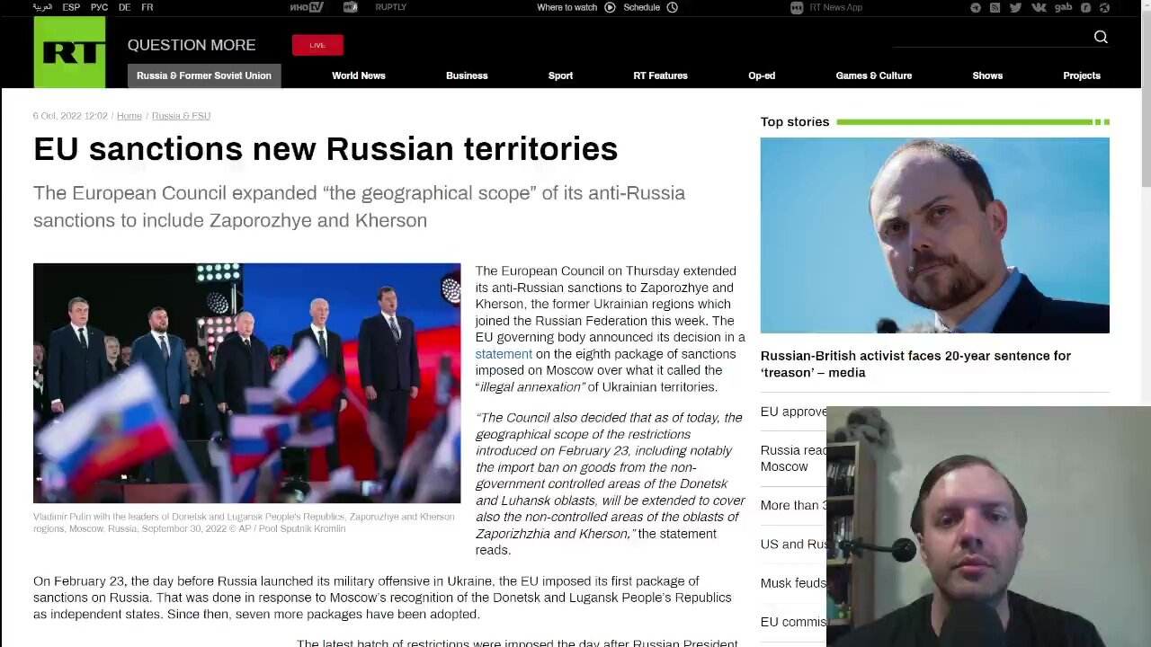 EU sanctions new Russian territories despite them being “illegal annexed”