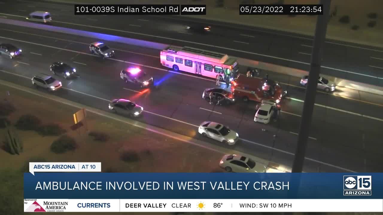 Ambulance, three cars involved in crash on Agua Fria Fwy at Indian School Rd