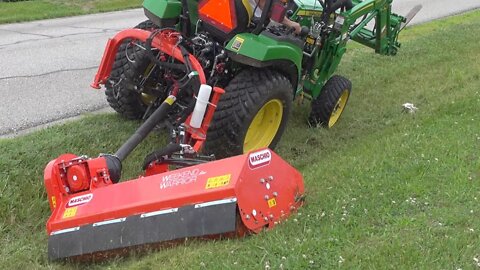 Ditch Bank Mowing! OffSet Flail on Deere 2038R