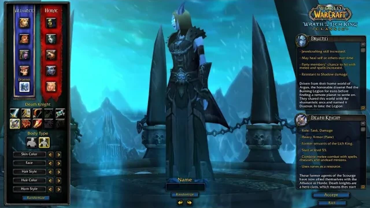 World of Warcraft Wrath of The Lich King Classic Death Knight Character Creation + Intro Cutscene