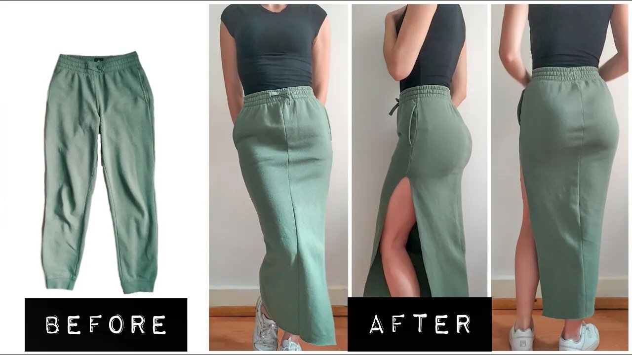 DIY - How to transform old JOGGERS PANTS into a MAXI SKIRT. Super easy..