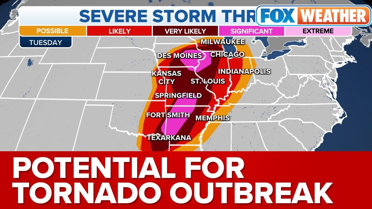 Breaking News Tornado Outbreak Possible on Southern Side of Coast-to-Coast Storm Tuesday