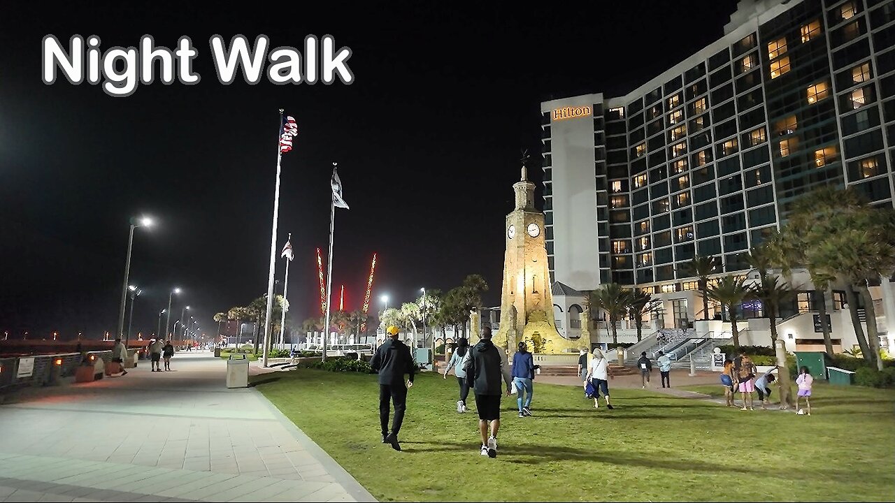 Daytona Beach Night Walk - Boardwalk and Main Street Pier - 4K USA Florida