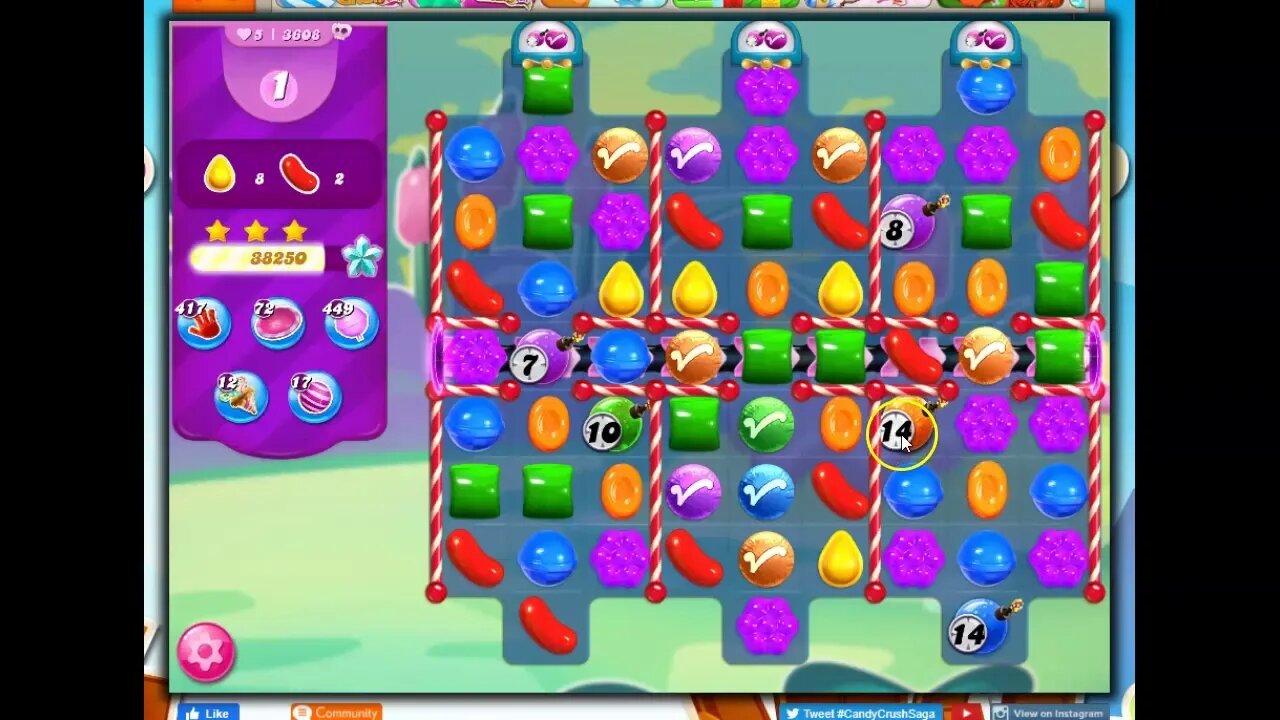 Candy Crush Level 3608 Talkthrough, 25 Moves 0 Boosters