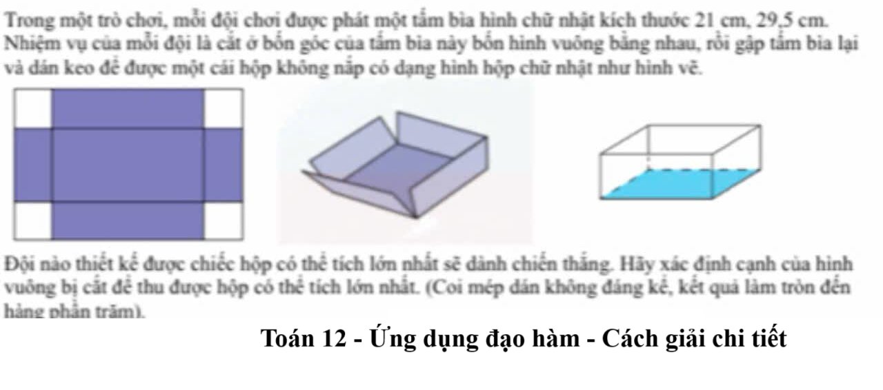 Toán 12: Trong một trò chơi, mỗi đội chơi được phát một tấm bìa hình chữ nhật kích