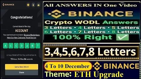 Binance Crypto WODL Answers Today | All Letters WOTD | Word of the day | Binance ETH Upgrade Theme