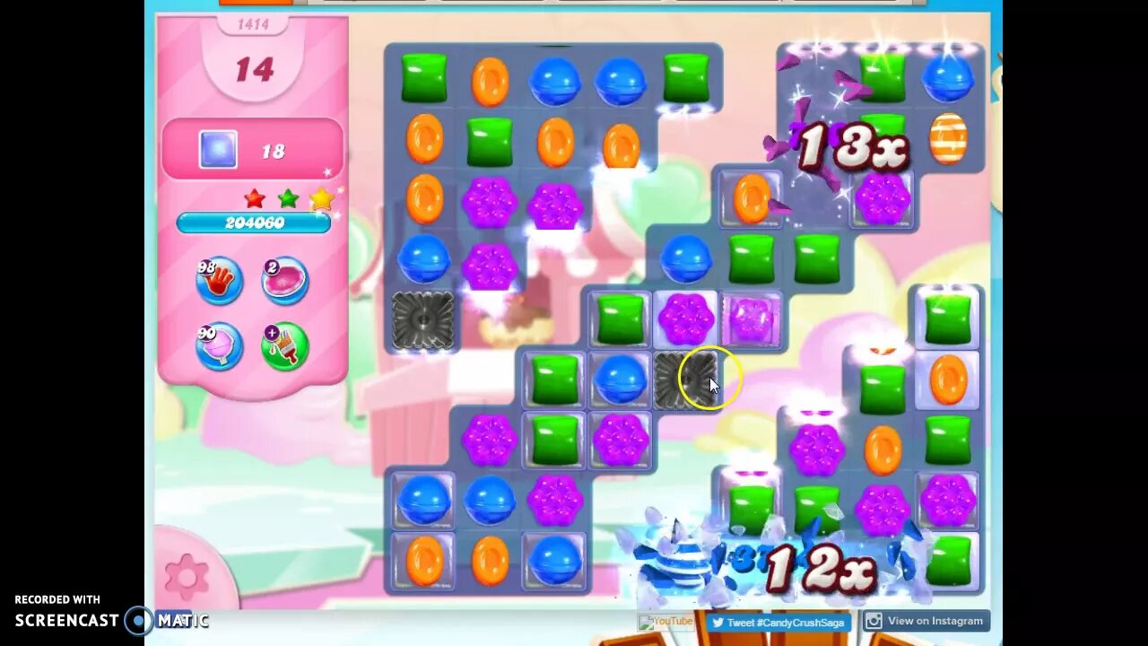 Candy Crush Level 1414 Audio Talkthrough, 3 Stars 0 Boosters