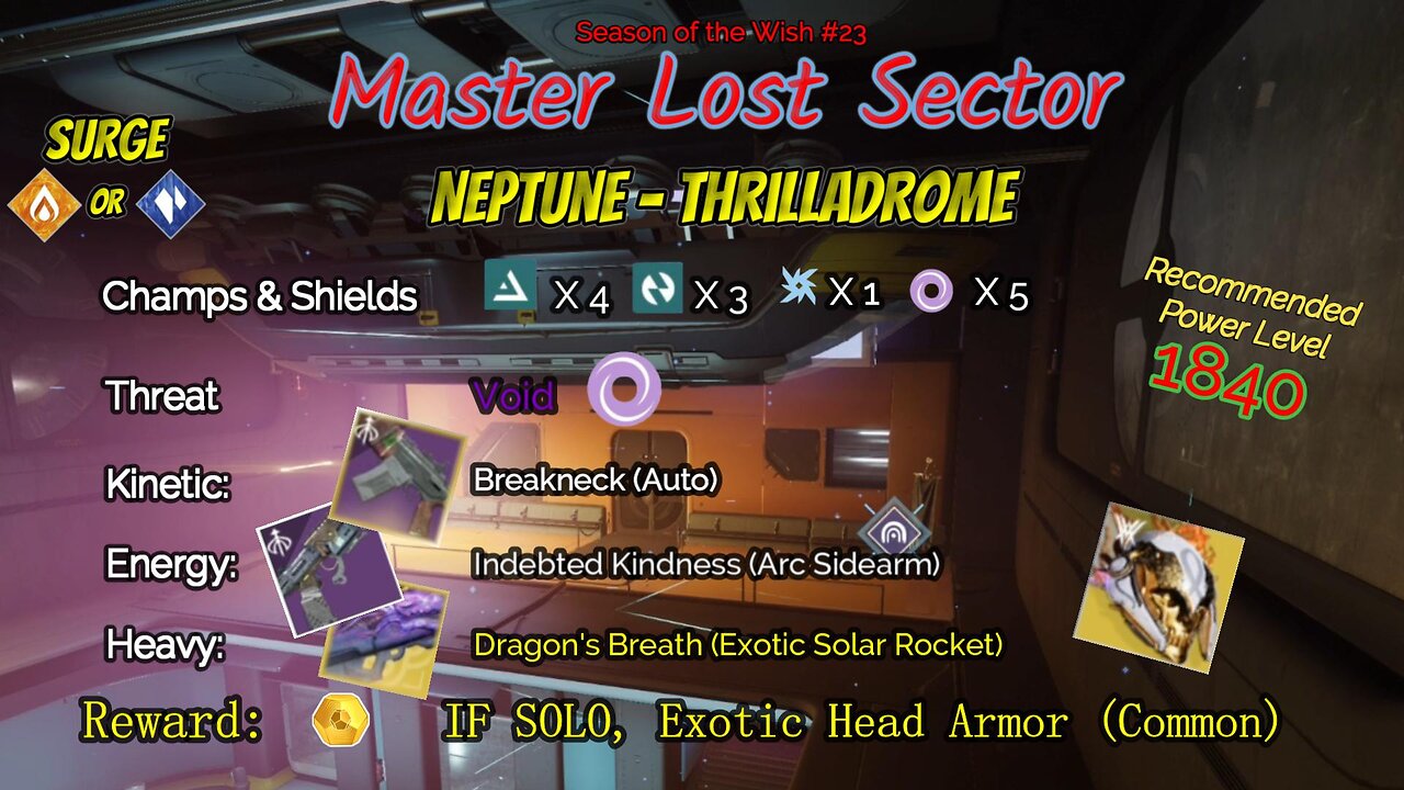 Destiny 2 Master Lost Sector: Neptune - Thrilladrome on my Solar Titan 12-26-23