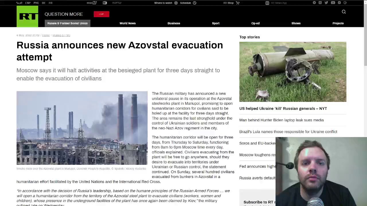 Russia announces new Azovstal three day cease fire for evacuation attempt