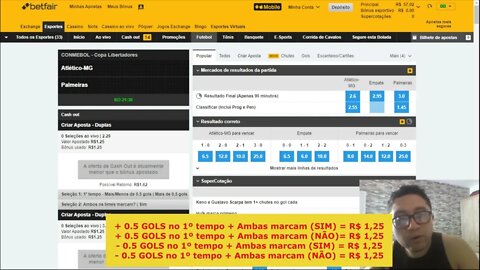 GANHANDO DINHEIRO NO JOGO ATLÉTICO MINEIRO X PALMEIRAS - (03/08/2022)