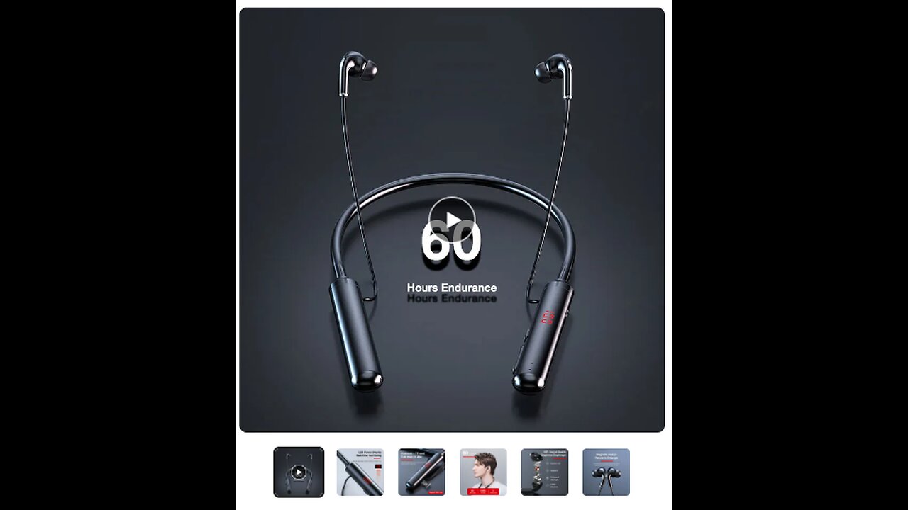 60 Hours Endurance Bluetooth Headphones Neckband Power LED Display Headset TF Card Magnet
