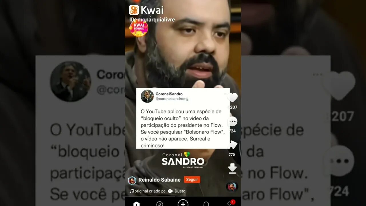 Coronel Sandro diz que youtuber faz Bloqueio oculto a Live do Bolsonaro no podcast Flow