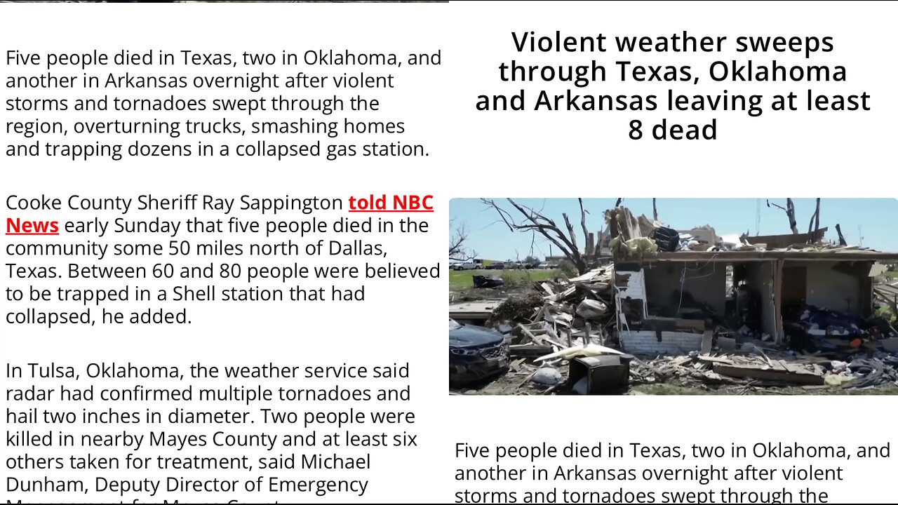 Violent weather sweeps through Texas, Oklahoma and Arkansas leaving at least 8 dead