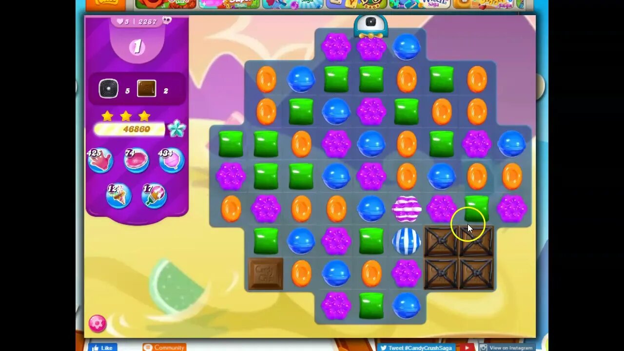 Candy Crush Level 2287 Talkthrough, 12 Moves 0 Boosters