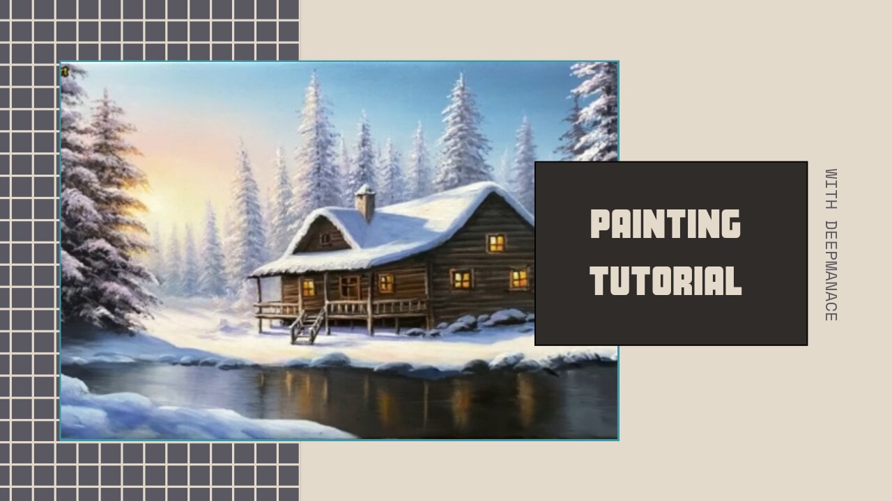 Draw a snowy winter landscape with a house and pine trees / Acrylic landscape painting