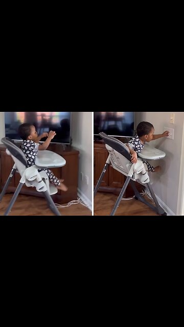 Toddler Uses High Chair To Move Across The Room