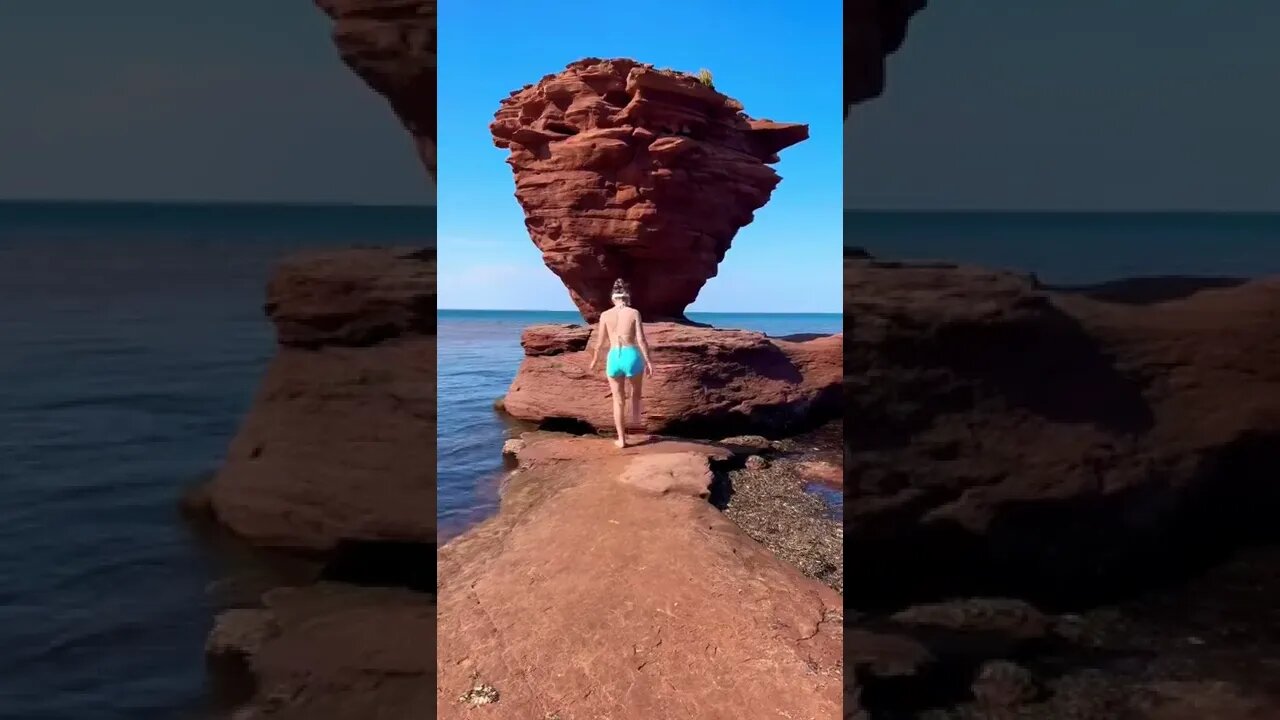 Climbing up to Teacup rock PEI
