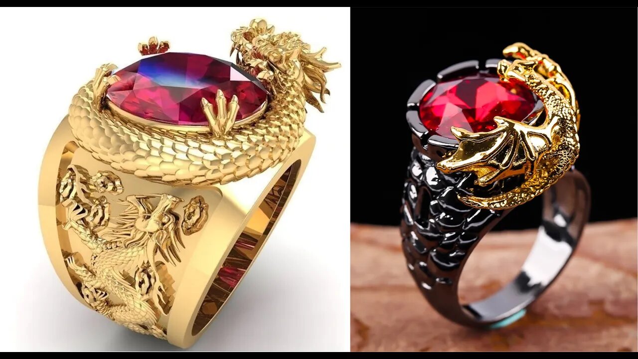 Anillos de Colección en Dorado y Plateado con Dragón Dorado y Piedra De Zirconia - Amuleto Feng Shui