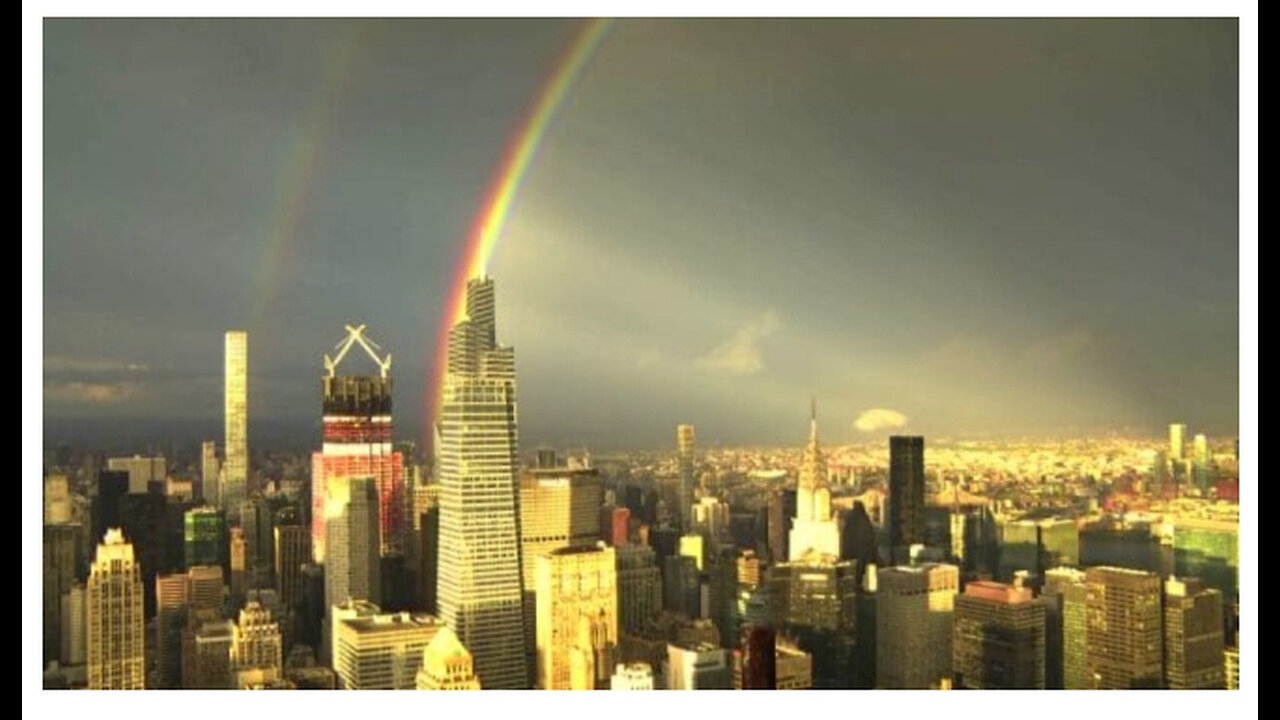 Stunning full rainbow lights up New York City's skyline on day of 9/11 remembrance.