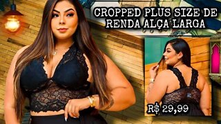 ✔️ CROPPED PLUS SIZE DE RENDA ALÇA LARGA TOP RENDADO FEMININO SUTIÃ C BOJO