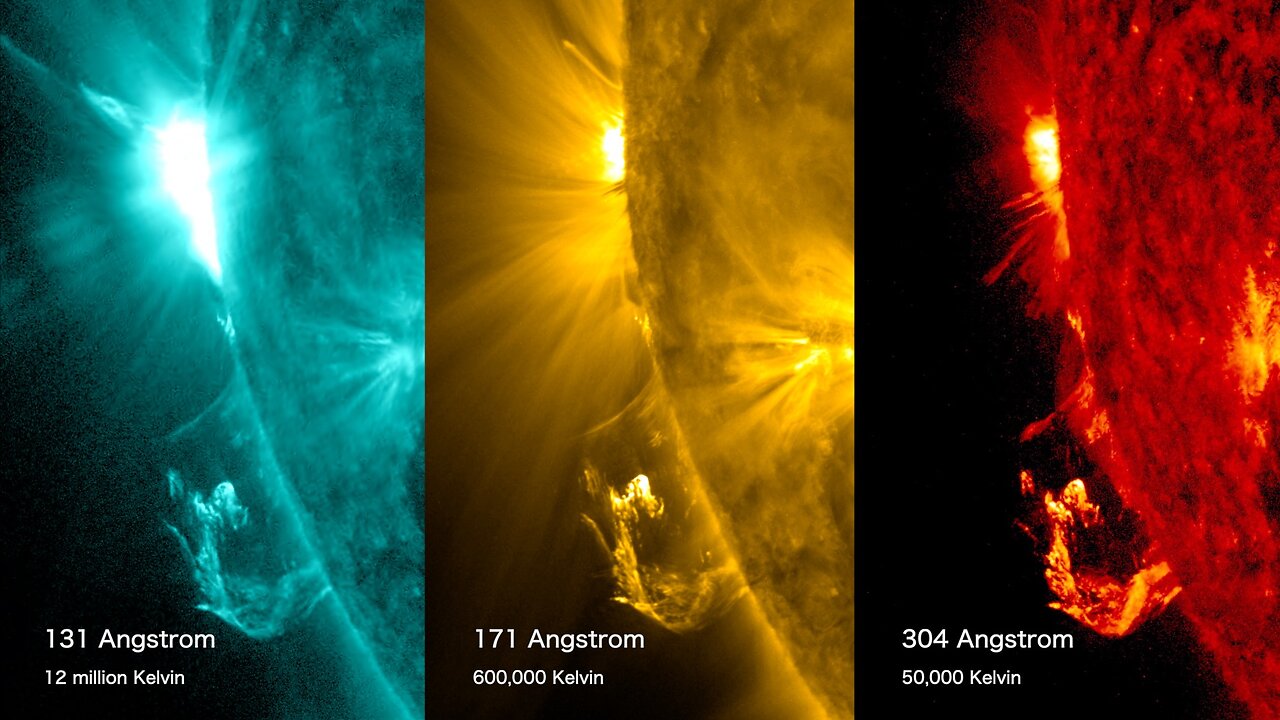 NASA, Short video showing the solar flare and subsequent prominence eruption and "arcade" of loops.