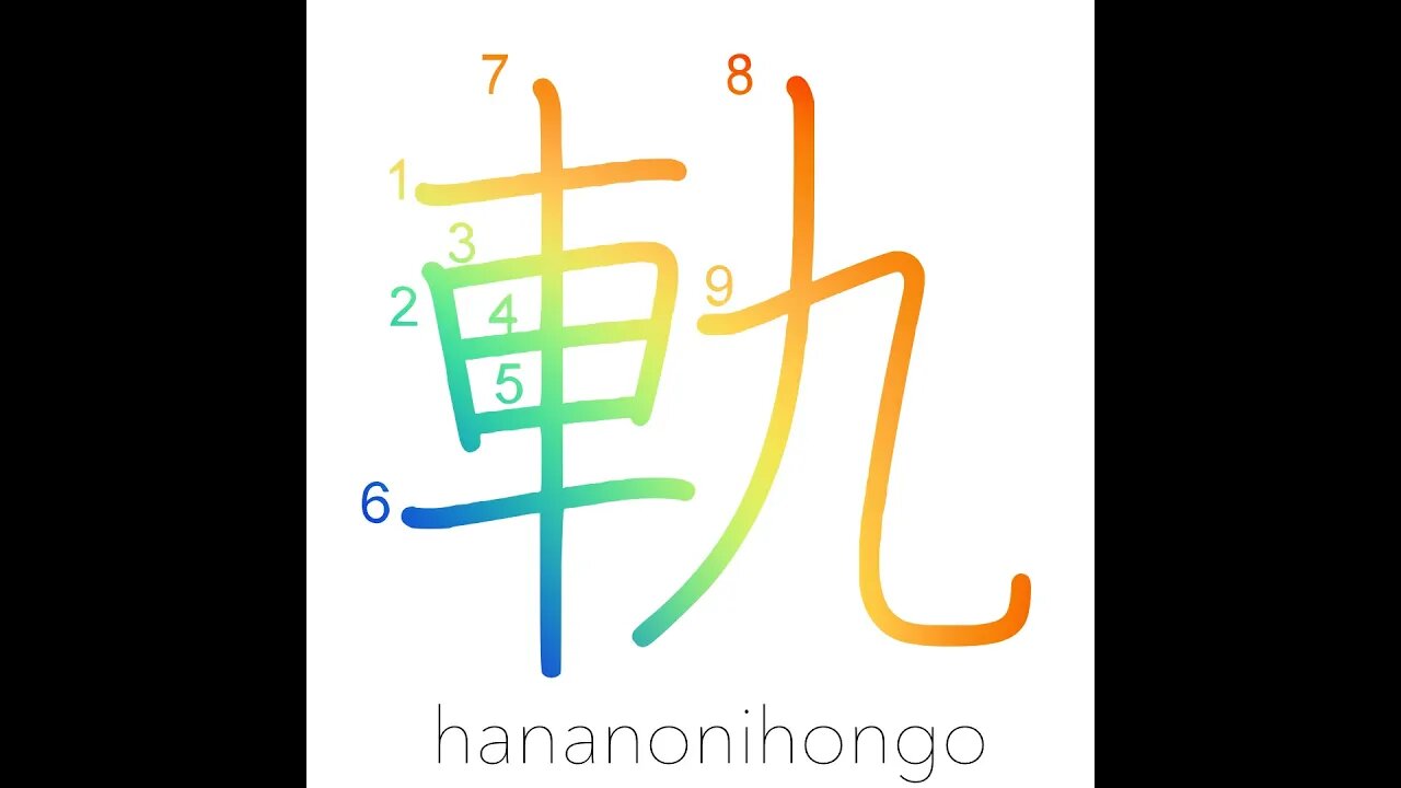 軌 - rut/wheel/track/model/way of doing - Learn how to write Japanese Kanji 軌 - hananonihongo.com