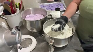 I make Bath Bombs - Lavender Vanilla Layered with botanicals.