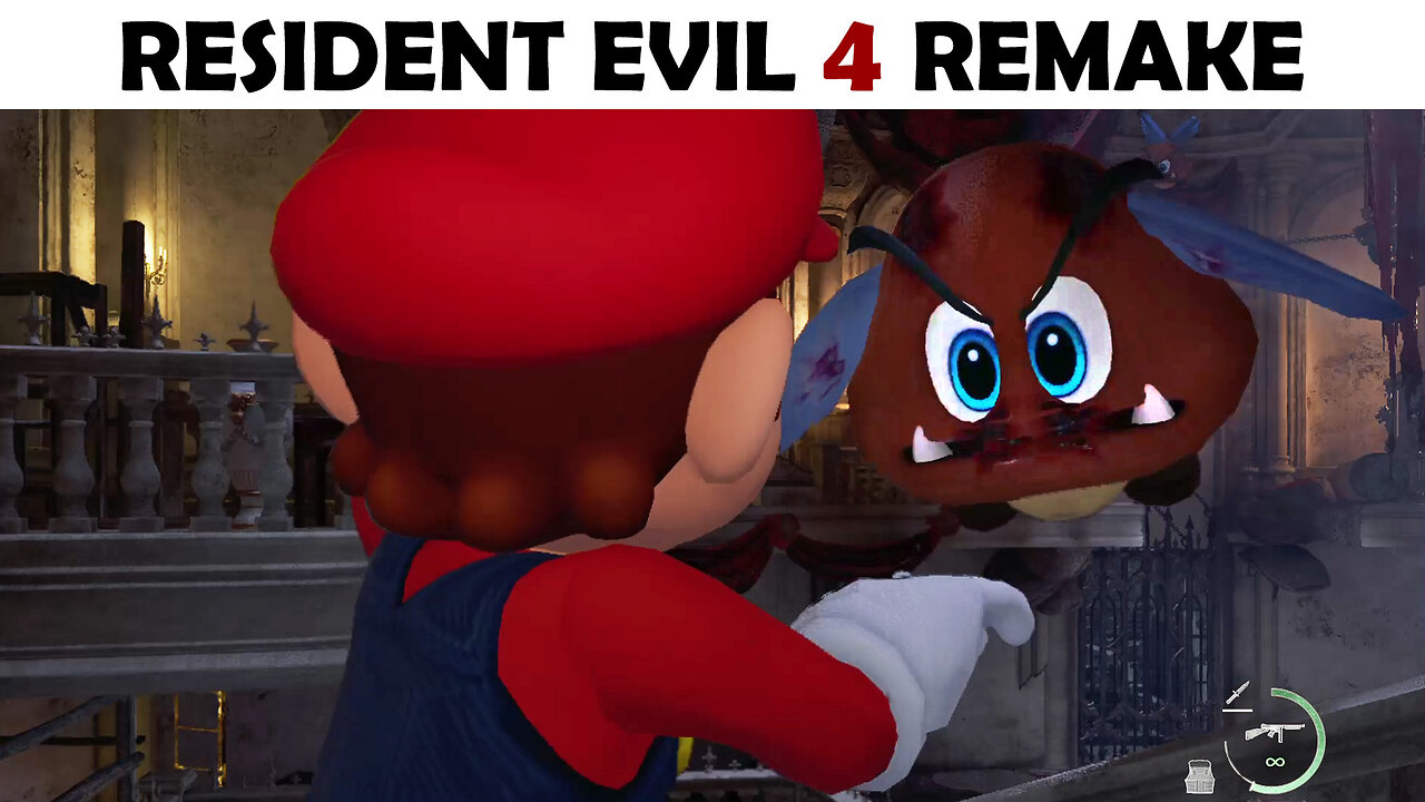 Mario vs Winged Goombas in Resident Evil 4 Remake