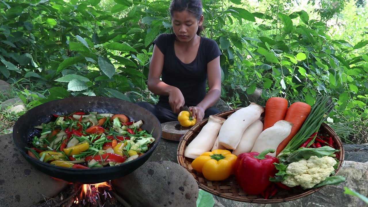 Yummy food again from Mushroom cooking with Mixed fresh vegetables for Eating delicious