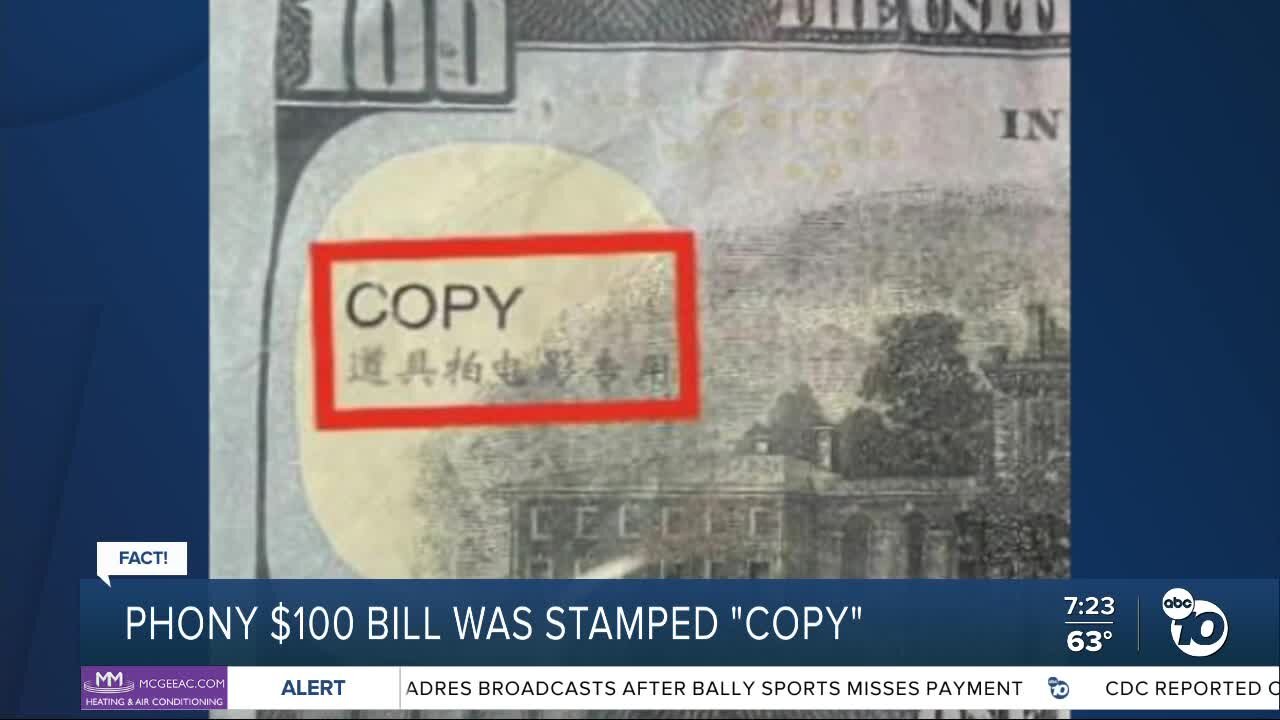 Fact or Fiction: Man tries to pass fake $100 bills marked with the word 'copy'?